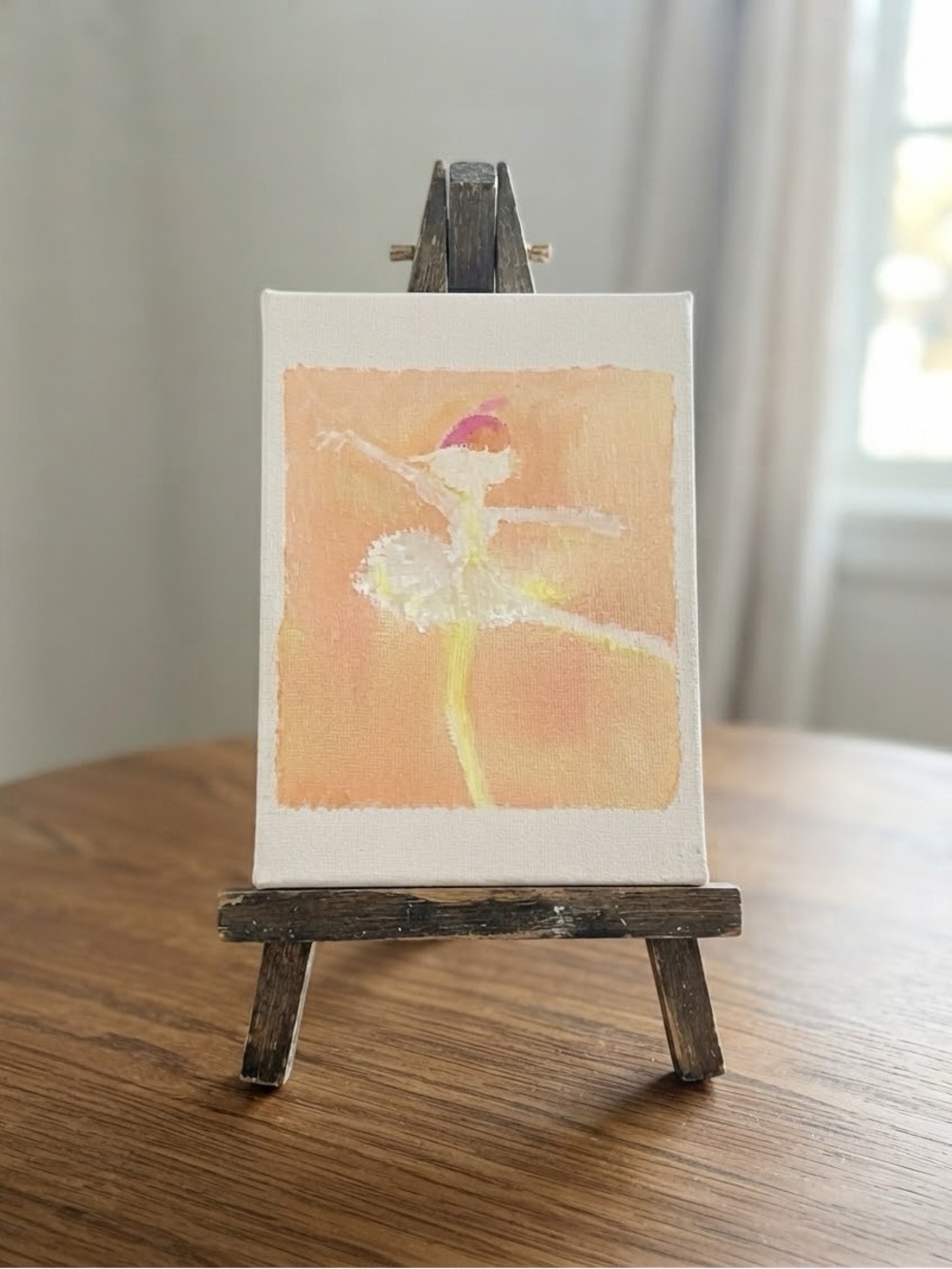 Peach and White Ballerina art on a 5x7 Canvas- Unframed
